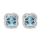18K White Gold 3/8 Cttw Diamond and 11x11mm Clover-Cut London Blue Topaz Gemstone Halo Clover Stud Earrings (G-H Color, SI1-SI2 Clarity)-0 thumbnail 1