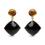 18K yellow gold ring with round citrine, cushion onyx, and round diamond stones thumbnail 1