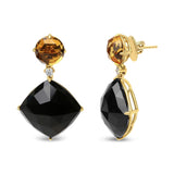 18K Yellow Gold 1/5 Cttw Diamond with Round Yellow Citrine and Cushion Cut Black Onyx Gemstone Dangle Earring (G-H Color, SI1-SI2 Clarity)-1 thumbnail 2