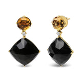 18K Yellow Gold 1/5 Cttw Diamond with Round Yellow Citrine and Cushion Cut Black Onyx Gemstone Dangle Earring (G-H Color, SI1-SI2 Clarity)-3 thumbnail 4