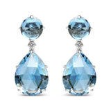 18K White Gold 1/5 Cttw Diamond with Round London Blue Topaz and 20 x 15mm Pear Cut Sky Blue Topaz Gemstone Dangle Earring (G-H Color, SI1-SI2 Clarity)-0 thumbnail 1