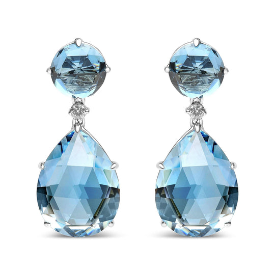 18K White Gold 1/5 Cttw Diamond with Round London Blue Topaz and 20 x 15mm Pear Cut Sky Blue Topaz Gemstone Dangle Earring (G-H Color, SI1-SI2 Clarity)-0