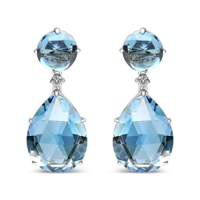 18K White Gold 1/5 Cttw Diamond with Round London Blue Topaz and 20 x 15mm Pear Cut Sky Blue Topaz Gemstone Dangle Earring (G-H Color, SI1-SI2 Clarity)