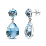 18K White Gold 1/5 Cttw Diamond with Round London Blue Topaz and 20 x 15mm Pear Cut Sky Blue Topaz Gemstone Dangle Earring (G-H Color, SI1-SI2 Clarity)-3 thumbnail 4