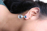18K White Gold 1/5 Cttw Diamond with Round London Blue Topaz and 20 x 15mm Pear Cut Sky Blue Topaz Gemstone Dangle Earring (G-H Color, SI1-SI2 Clarity)-2 thumbnail 3