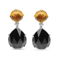 18K two-tone gold dangle earring with pear black onyx, round citrine and diamonds
