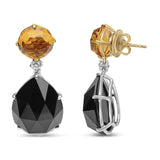 18K White and Yellow Gold 1/5 Cttw Diamond with Round Yellow Citrine and 20x15mm Pear Cut Black Onyx Gemstone Dangle Earring (G-H Color, SI1-SI2 Clarity)-3 thumbnail 4
