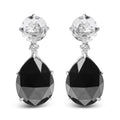 18K white gold earrings with round diamond and white topaz stones and black onyx