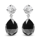 18K white gold earrings with round diamond and white topaz stones and black onyx thumbnail 1