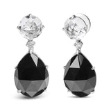 18K White Gold 1/5 Cttw Diamond with Round White Topaz and 20x15mm Pear Cut Black Onyx Gemstone Dangle Earring (G-H Color, SI1-SI2 Clarity)-1 thumbnail 2