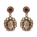 18K rose gold drop earrings with oval quartz and diamond accent stones