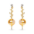 18K yellow gold dangle earrings with round bezel diamond and citrine ball stones