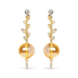 18K yellow gold dangle earrings with round bezel diamond and citrine ball stones thumbnail 1