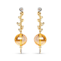 18K Yellow Gold 2/3 Cttw Round Bezel Diamond and 25mm Ball Shaped Yellow Citrine Gemstone Dangle Stud Earring (Brown and G-H Color, SI1-SI2 Clarity)