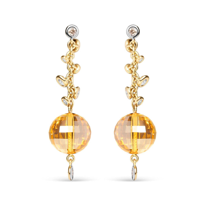 18K Yellow Gold 2/3 Cttw Round Bezel Diamond and 25mm Ball Shaped Yellow Citrine Gemstone Dangle Stud Earring (Brown and G-H Color, SI1-SI2 Clarity)