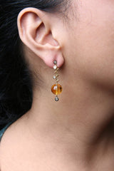 18K Yellow Gold 2/3 Cttw Round Bezel Diamond and 25mm Ball Shaped Yellow Citrine Gemstone Dangle Stud Earring (Brown and G-H Color, SI1-SI2 Clarity)-2 thumbnail 3