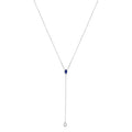Sterling silver Y necklace with created blue sapphire and diamond accent stones