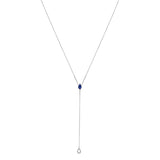 Sterling silver Y necklace with created blue sapphire and diamond accent stones thumbnail 1