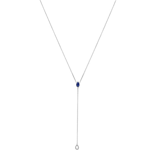 Sterling Silver Created Blue Sapphire and Diamond Accent Y Necklace-0