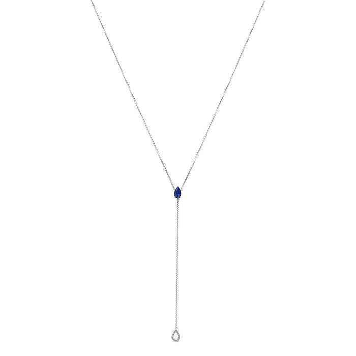 Sterling Silver Created Blue Sapphire and Diamond Accent Y Necklace