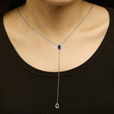 Sterling Silver Created Blue Sapphire and Diamond Accent Y Necklace-2 thumbnail 3
