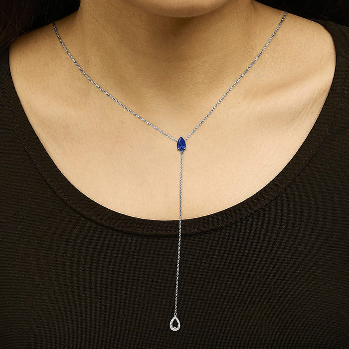 Sterling Silver Created Blue Sapphire and Diamond Accent Y Necklace