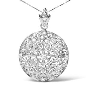 18K White Gold 1 5/6 Cttw Diamond Cluster Floral Filigree Brooch Pin and 18