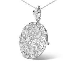 18K White Gold 1 5/6 Cttw Diamond Cluster Floral Filigree Brooch Pin and 18" Pendant Necklace (G-H Color, I1-I2 Clarity)-3