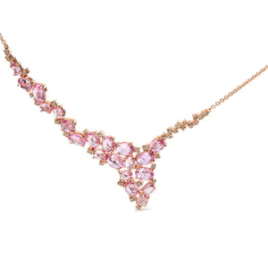 18K Rose Gold 1/2 Cttw Brown Diamond and Multi-Size Oval Pink Sapphire Cluster Cascade Statement Station Necklace (Brown Color, SI1-SI2 Clarity) - Adjustable up to 14