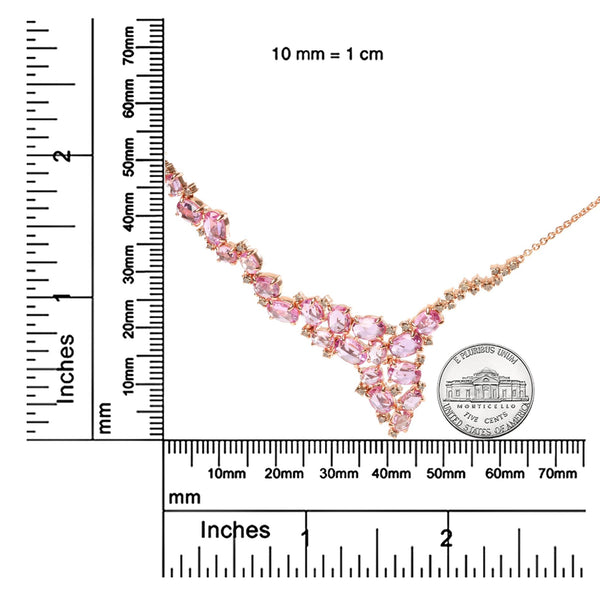 18K Rose Gold 1/2 Cttw Brown Diamond and Multi-Size Oval Pink Sapphire Cluster Cascade Statement Station Necklace (Brown Color, SI1-SI2 Clarity) - Adjustable up to 14