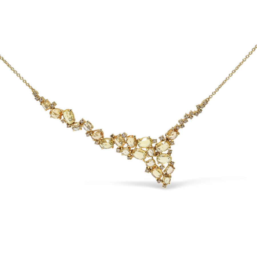 18K Yellow Gold 1/2 Cttw Brown Diamond and Multi-Size Oval Yellow Sapphire Cluster Cascade Station Necklace (Brown Color, SI1-SI2 Clarity) - Adjustable up to 14