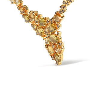 18K Yellow Gold 1/2 Cttw Brown Diamond and Multi-Size Oval Yellow Sapphire Cluster Cascade Station Necklace (Brown Color, SI1-SI2 Clarity) - Adjustable up to 14