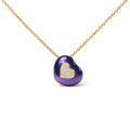 18K yellow gold heart necklace with round pavé diamonds and blue enamel