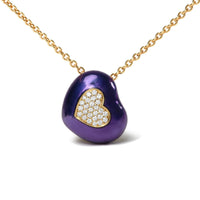18K Yellow Gold Blue Enamel 1/10 Cttw Round Pave Diamonds Heart Shape 18