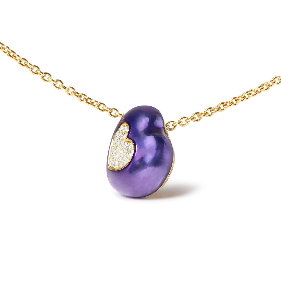 18K Yellow Gold Blue Enamel 1/10 Cttw Round Pave Diamonds Heart Shape 18