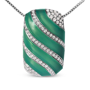 .925 Sterling Silver Turquoise Enamel and 1/2 Cttw Diamond Block 18