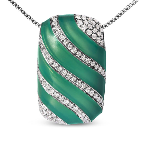 .925 Sterling Silver Turquoise Enamel and 1/2 Cttw Diamond Block 18