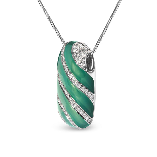 .925 Sterling Silver Turquoise Enamel and 1/2 Cttw Diamond Block 18