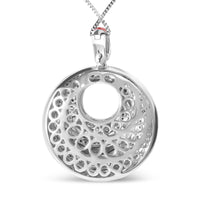 .925 Sterling Silver Red Enamel and 1/2 Diamond Endless Swirl Medallion 18