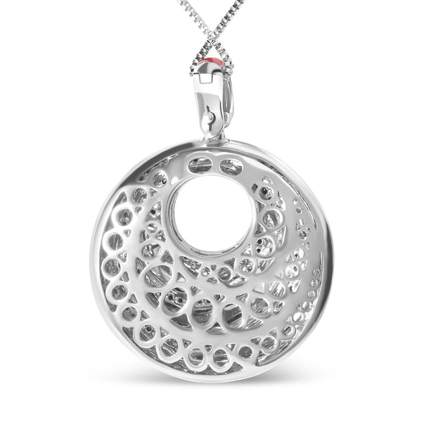 .925 Sterling Silver Red Enamel and 1/2 Diamond Endless Swirl Medallion 18