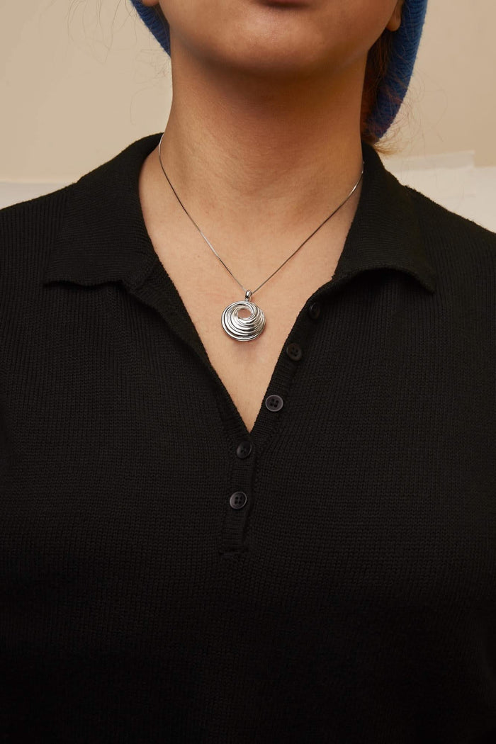 .925 Sterling Silver Endless Wave Swirl Statement Medallion 18