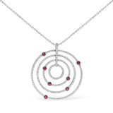 18K white gold necklace with pave diamonds and red ruby openwork circles thumbnail 1