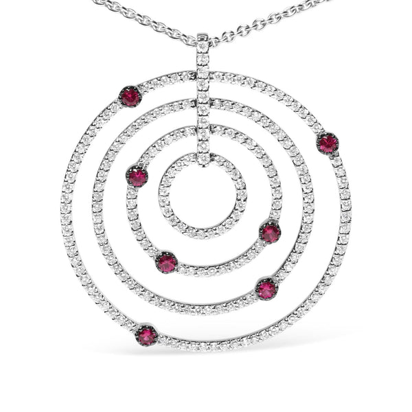 18K White Gold 2 1/6 Cttw Pave Set Diamonds and Red Ruby Openwork Circles 18