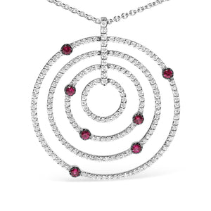 18K White Gold 2 1/6 Cttw Pave Set Diamonds and Red Ruby Openwork Circles 18