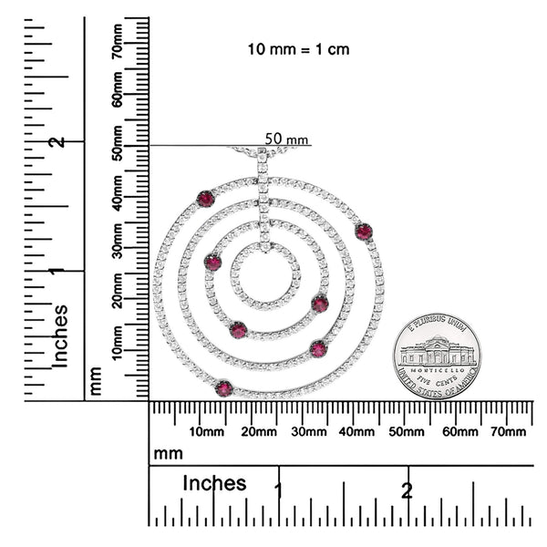 18K White Gold 2 1/6 Cttw Pave Set Diamonds and Red Ruby Openwork Circles 18
