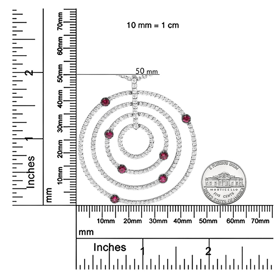 18K White Gold 2 1/6 Cttw Pave Set Diamonds and Red Ruby Openwork Circles 18