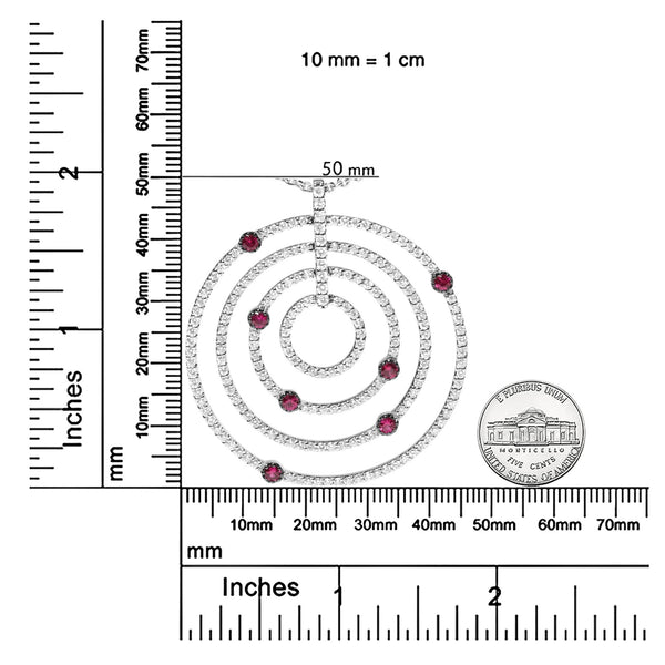 18K White Gold 2 1/6 Cttw Pave Set Diamonds and Red Ruby Openwork Circles 18
