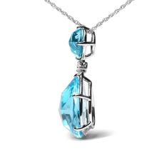 18K White Gold Diamond Accent and Round London Blue Topaz and Pear Cut Sky Blue Topaz Dangle Drop 18" Pendant Necklace (G-H Color, SI1-SI2 Clarity)-3