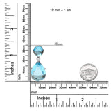 18K White Gold Diamond Accent and Round London Blue Topaz and Pear Cut Sky Blue Topaz Dangle Drop 18