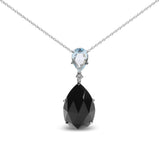 18K white gold necklace with pear diamond accents, sky blue topaz and black onyx thumbnail 1